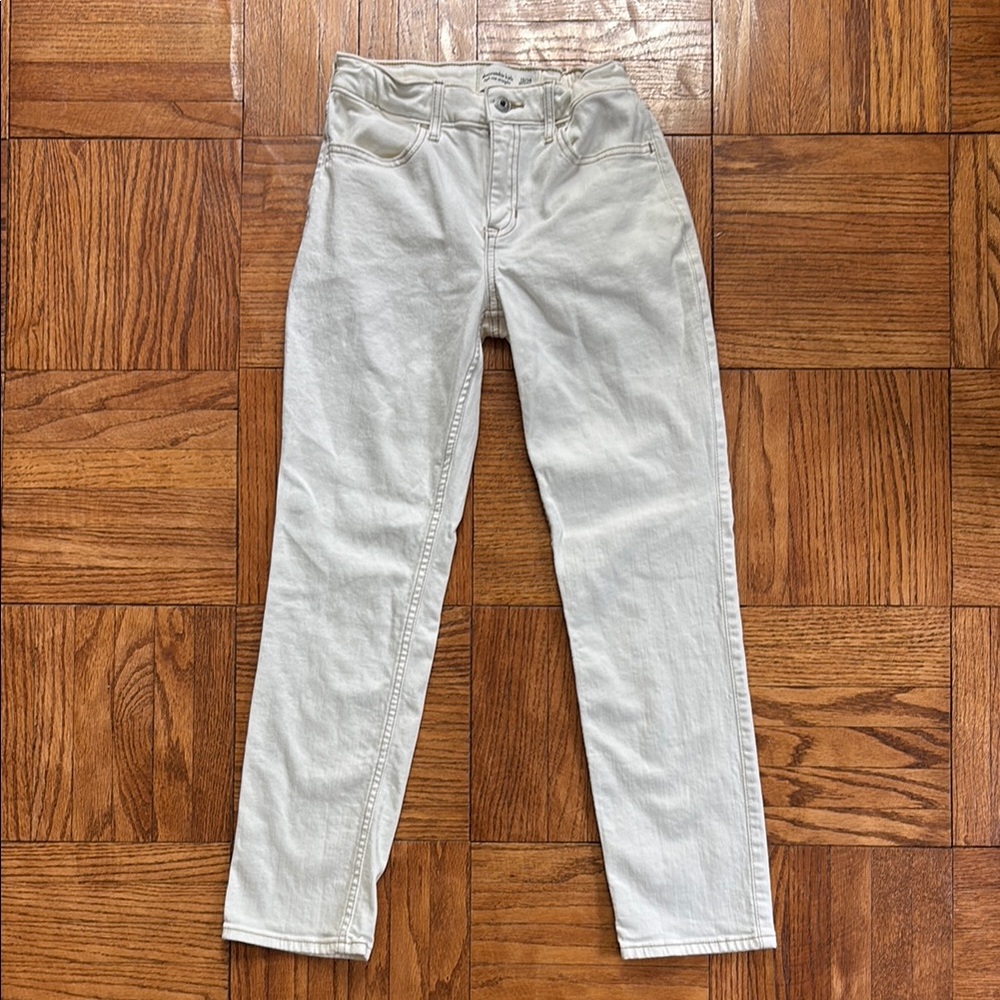 Abercrombie Kids Stylish Cream Straight Leg High Rise Jeans